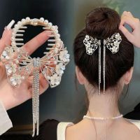 Inlaid Rhinestone Bowknot Hair Clip Korean Style Exquisite Pearl Hair Ornament for Women