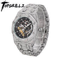 TOPGRILLZ วิศวกรรมหรูหรา R Hinestones นาฬิกาทองคำขาว S Hine บุรุษนาฬิกาสแตนเลสนาฬิกาธุรกิจที่มีคุณภาพนาฬิกา