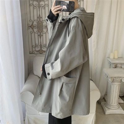 [COD] style windbreaker mens mid-length spring and autumn big clothes hooded jacket trendy handsome tide brand student cape cloak