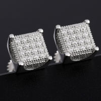 Square Fashion Bling Moissanite Earrings Top Quality 100 925 Sterling Silver Earring For Women Men Hip Hop Jewelry