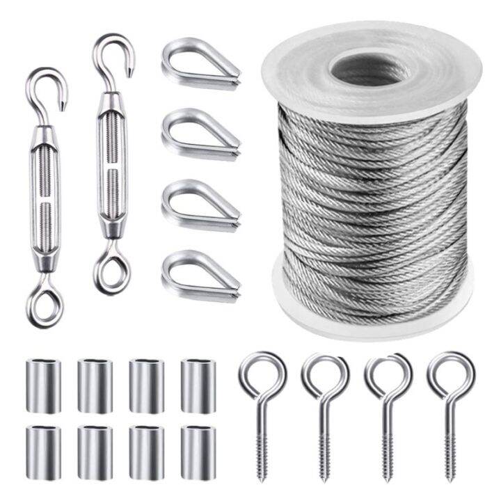 Wire Rope Cable Hooks Cord Hanging Kit 304 Stainless Steel with Turnbuckle Wire Clothesline Wire