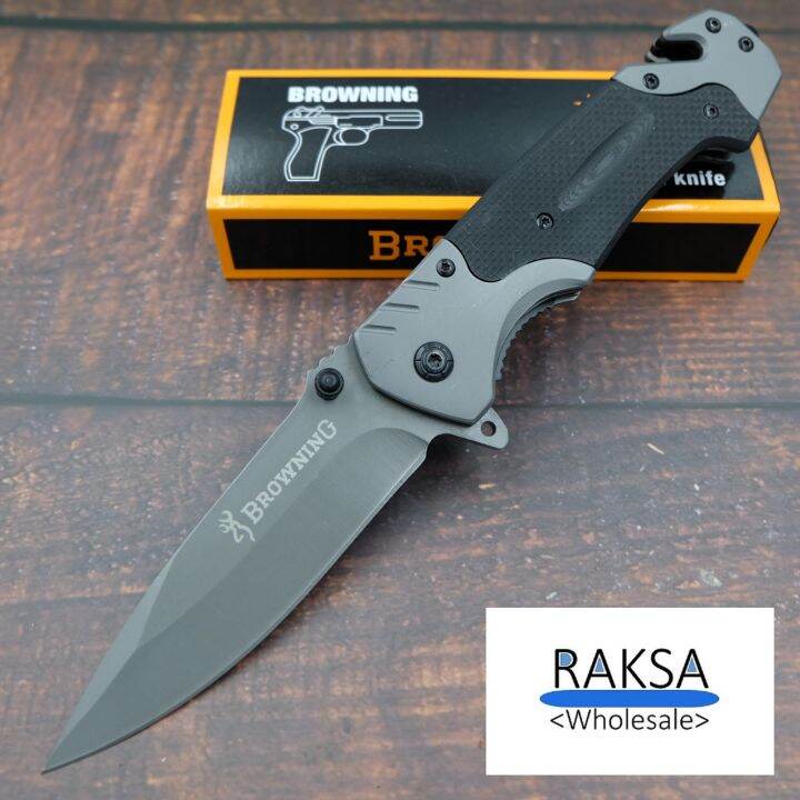 raksa-wholesale-มีดพับ-มีดพก-มีดเดินป่า-อุปกรณ์นิรภัย-ด้ามg10กันลื่น-23cm-2cr13-มีระบบดีดใบมีด-nb013