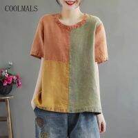 COOLMALS เสื้อยืดแขนสั้นผู้หญิงตีสีฤดูร้อนใหม่สไตล์ขนาดพิเศษผู้หญิงเสื้อยืดผ้าฝ้าย TT