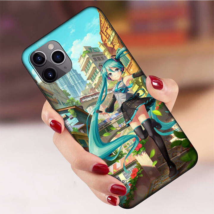 casing-หรับ-iphone-14-13-11-pro-max-11-mini-8-8-plus-hatsune-miku-anime-pattern-phone-เคสโทรศัพท์-อ่อนนุ่ม-tpu-shockproof-black-ปก