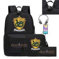 Hogwarts Legacy กระเป๋าหนังสือพิมพ์ลาย 3 ชุดกระเป๋าสะพายไหล่ กระเป๋าเป้สะพายหลัง USB