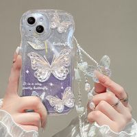 Luxury Butterfly Glitter Clear Soft phone case for iphone 13 12 11 14 Pro Max 14 Plus Hang Chain Lanyard Cute Silicone Cover