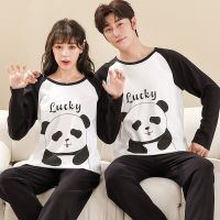 【JH】Pajamas For Couples Spring Autumn Animal Panda Comfortable Ladys Long Sleeve Cotton Leisure Home Clothes And Nightwear Suit 4XL