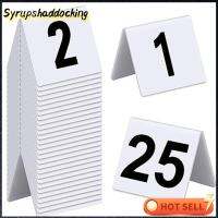 SYRUPSHADDOCKING โต๊ะแบบสองด้านจำนวนโต๊ะพลาสติก1-25หมายเลขโต๊ะเต็นท์ตัวเลขสีขาวทนทานป้ายงานแต่งงาน,งานเลี้ยง,เหตุการณ์