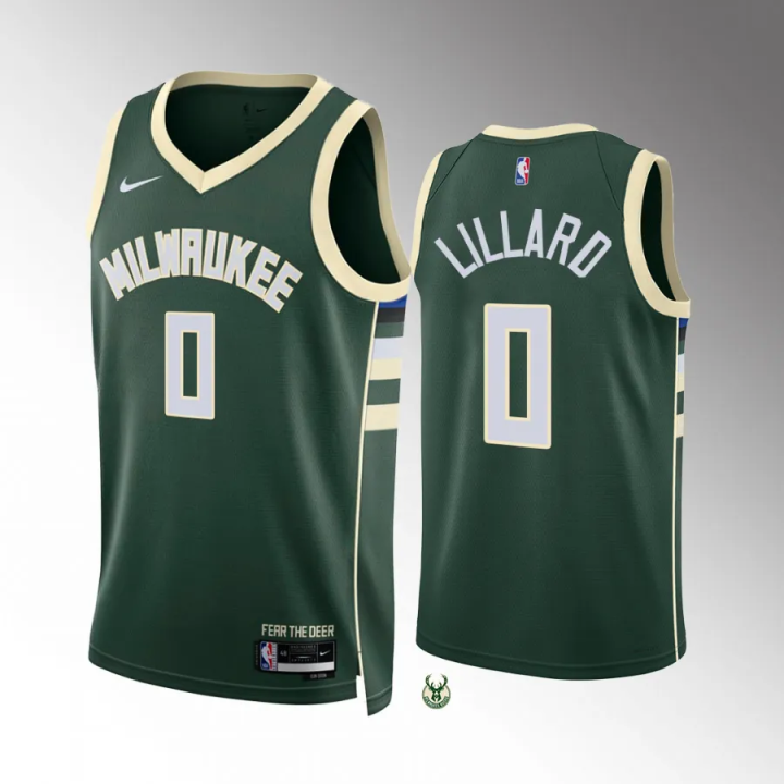 Damian Lillard Milwaukee Bucks #0 Green Jersey 2022-23 Icon Edition ...