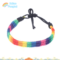 Zdian สร้อยข้อมือเชือก LGBT สีรุ้งมีเสน่ห์สำหรับคู่รักเกย์ผู้หญิงผู้ชายทอด้วยมือ