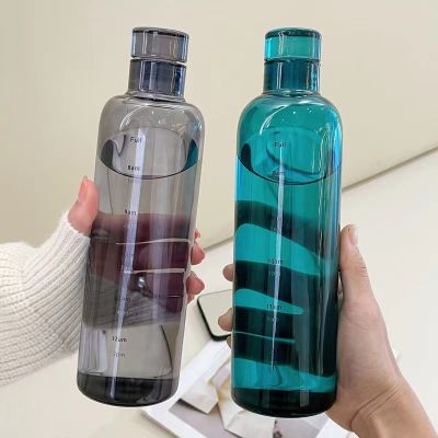 ☒ 500ml Glass Water Bottle with Time Marker Transparent Milk Cup Outdoor Sports Portable Leakproof Drink Bottle with Cup Sets