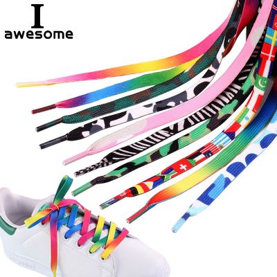 2023 Fashion Printed shoelace decoration Pattern Colored Gradient Shoe Laces Outdoor Sports Flat Shoelace Shoe Lace strings