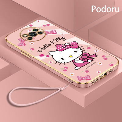 เคส Xiaomi Poco X3 Nfc Poco X3 Pro ชุบทองเรียบง่ายสุดหรูเคสโทรศัพท์ Hello Kitty TPU เคสซิลิโคนแบบนิ่ม