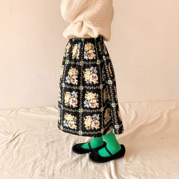 milancel-2022-spring-new-kids-clothes-skirt-korean-girl-retro-fashion-flower-skirt
