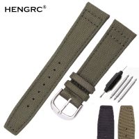 ■☾ HENGRC Brand Strap Canvas Nylon Watchbands 20mm 21mm 22mm Black Green High Qualiyt Watch Band Bracelet With Pin Buckle