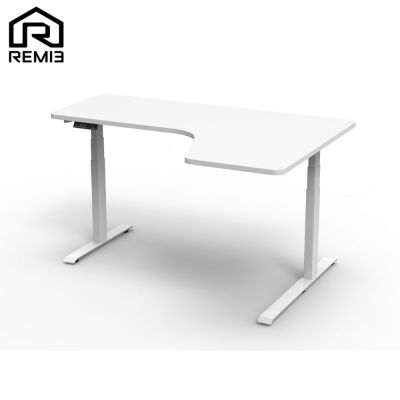 REM เข้ามุม160x110ซม. โต๊ะปรับระดับไฟฟ้า เข้ามุมขวา 60-125ซม. ขา3ส่วน 2มอเตอร์ Ergonomic desk สีขาว