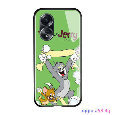 GGK เคส OPPO ลายการ์ตูนสำหรับผู้หญิง4G,เคสฝาหลังกระจกนิรภัยมันวาวลายการ์ตูนสำหรับเด็กผู้หญิงหนูแมวกันกระแทกสำหรับผู้หญิง A58