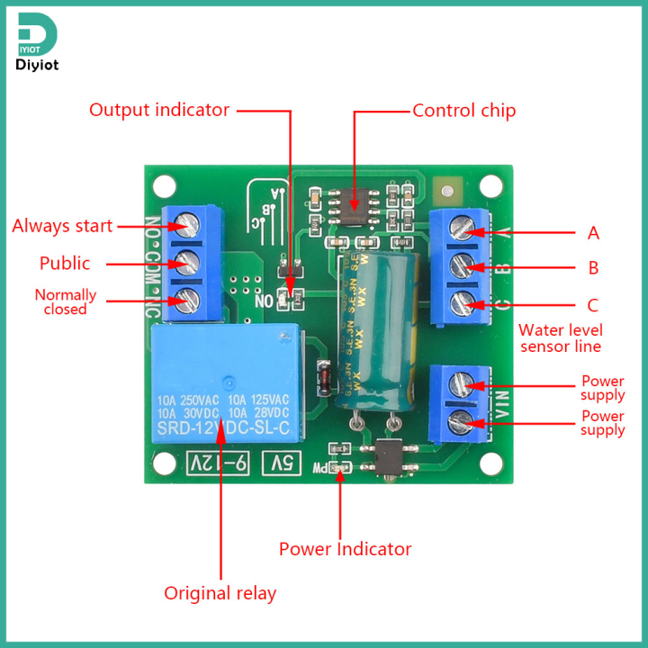 Diyiot โมดูลสวิตช์ควบคุมระดับน้ำอัตโนมัติ5V 12V Liquid Sensor Switch