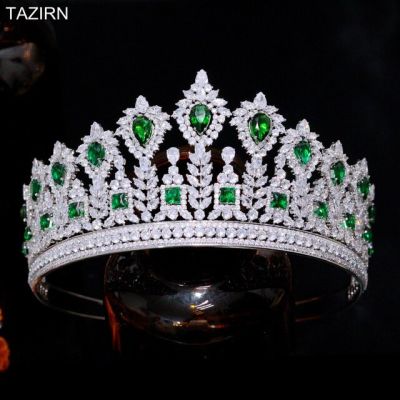 Luxury CZ Tiaras Tall Crown Wedding Accessories Women Zircon Hair Jewelry Queen Princess Party Champagne Headdress Birthday Gift