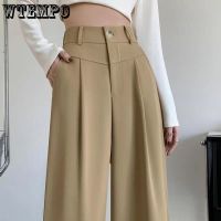 Elastic Waist Black High Waist Female Wide Leg Pants Full Length Casual Straight Solid Color Womens Suit Pants American Style