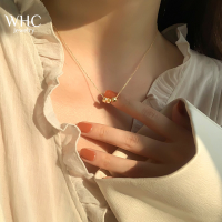 WHC Jewelry สร้อยคอทองคำสี่เหลี่ยมเล็กๆจี้หญิงดีไซน์เรียบง่ายโซ่คล้องคอ