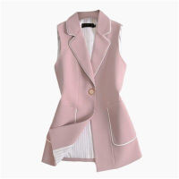 2020 Spring Autumn Women Vintage Long Blazer Vest Single Button Sleeveless Suit Female Jacket Outwear Waistcoat Tops ZY5177