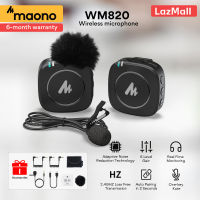 MAONO WM820 2.4G wireless microphone Lavalier microphone Monitor function Ultra-lightweight portable microphone Built-in microphone and clip-on lapel microphone for video blogs YouTube camera phones tablets Gopro