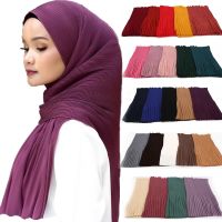 【YF】 New Pleated Wrinkle Bubble Chiffon Hijab Scarf Muslim Hijabs Shawls Crinkle Turban Women Long Wraps Headscarf Scarves