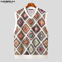 Medussa INCERUN เสื้อกล้ามสำหรับผู้ชาย,เสื้อลูกไม้ลายดอกแขนกุดสำหรับใส่ในวันหยุด (สไตล์ตะวันตก)