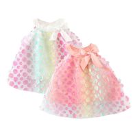 Baby Girls Gradient Dress Toddler Cute Striped Strap 3D Flower Print Sundress Summer Bowknot Camisole Dress Mesh Gown Dresses  by Hs2023