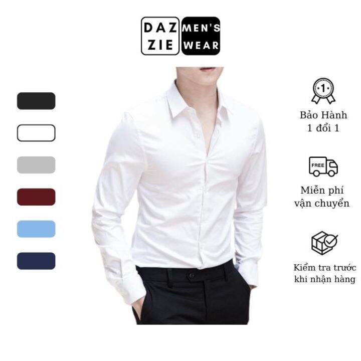 Áo Sơ Mi Nam Trắng Dài tay Cổ bẻ Chất Lụa Trơn Truyền Thống không nhăn, thoáng mát | Lazada.vn Áo Sơ Mi Nam Trắng Dài Tay Cổ Bẻ Chất Lụa Trơn Truyền Thống Không Nhăn, Thoáng Mát | Lazada.Vn