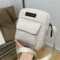 Women Corduroy Shoulder Bags Striped Cloth Fabric Handbags Casual Zip Tote Canvas Crossbody Bag Cute Shopping Bag for Ladies Cross Body Shoulder Bags