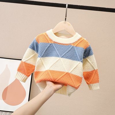Autumn Winter Children Kids Long Sleeve O Neck Rhombus Color Block Knitwear Sweater Baby Boys Knitted Pullover Jumpers