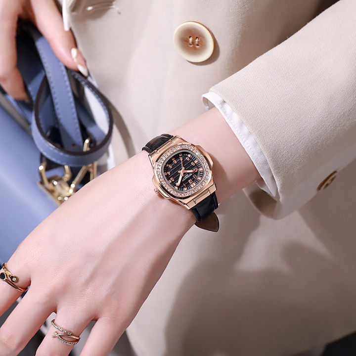 นาฬิกาผู้หญิง-nautilus-สไตล์เพชรฝังแฟชั่นนาฬิกาข้อมือรูปสี่เหลี่ยมอเนกประสงค์