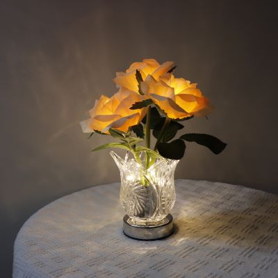 ดอกกุหลาบจำลอง Led ไฟกลางคืนเครื่องประดับโคมไฟตั้งโต๊ะแบบชาร์จได้ลดแสงจ้าสำหรับการตกแต่งบ้าน