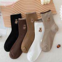 {Socks Shop} ถุงเท้าขนตุ๊กตาหมีน่ารักถุงเท้าหลอดยาวเกาหลีถุงเท้าขนกำมะหยี่สีทึบญี่ปุ่นถุงเท้าขนาดกลาง H