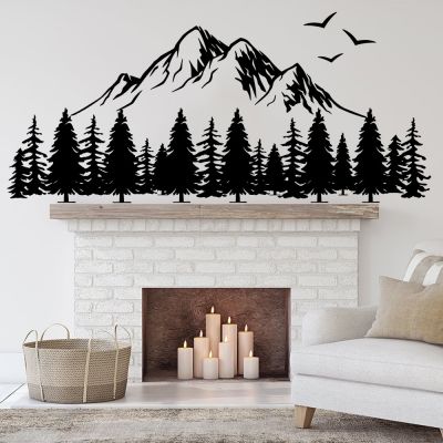 Large Mountain Forest Camping Outdoors Adventure Wall Decal Pine Trees Hunting Camper Rv Motorhome Wall Sticker Bedroom Vinyl