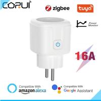 CORUI Tuya 16A Zigbee EU ปลั๊กเสียบสมาร์ทไฟบ้านไร้สายอัจฉริยะรีโมทคอนโทรลแอปเต้าเสียบไฟฟ้าสำหรับ Google Alexa