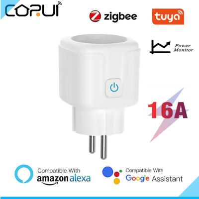 CORUI Tuya 16A Zigbee EU ปลั๊กเสียบสมาร์ทไฟบ้านไร้สายอัจฉริยะรีโมทคอนโทรลแอปเต้าเสียบไฟฟ้าสำหรับ Google Alexa