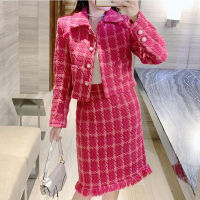 ZAWFL Women Tweed 2 Piece Set 2021 Autumn Elegant Plaid Long Sleeve Button Cardigan Coat + Mini Pencil Skirt Two Piece Suit