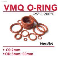 ﹉ 10pcs Thickness CS 2mm OD 5 90mm Silicone O Ring Gasket Food Grade Waterproof Washer Rubber Insulated Round O Shape Seal Red