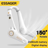 Essager พัดลม USB ขนาดเล็กแบบห้อยคอพัดลมไฟฟ้า5สปีด2400MAh พร้อมจอแสดงผลดิจิตอลเครื่องทำความเย็นแบบสปอร์ตฤดูร้อนแบบพกพาสำหรับกิจกรรมกลางแจ้ง