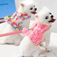 Dog Leash Breathable Stereo Pink Flower Harness Pet Cat Dog Leash Set Puppy Vest Harness Leashes For Chihuahua Yorkshire Terrier Leashes