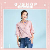 QJshop เสื้อแฟชั่นลายทาง เสื้อคอจีนรุ่นฮิต⚡ เนื้อผ้าดีใส่สบาย สาวออฟฟิศต้องมีนะ ให้ลุคผู้ดีสุดๆ เห็นเสื้อว่าจึ้งแล้วเห็นราคาคือจึ้งกว่า?