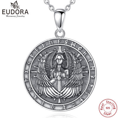 EUDORA 925เงินสเตอร์ลิงไวกิ้ง Odin พระเจ้าเหรียญสร้อยคอสำหรับผู้ชายผู้หญิงวิจิตรไวกิ้งวงกลมนอร์ดิกรูนพระเครื่องจี้เครื่องประดับ