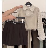 Autumn gentle wear womens 2023 new Korean version of the age-reducing shirt all-match vest high waist skirt three-piece trendy