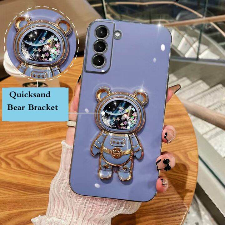 เคสมือถือชุบโลหะวางหมีอวกาศแบบทรายดูดสำหรับ-tecno-spark-8c-9t-8-7-6-go-pova-2-camon-18-16-15-pro-pop-5-lte-air-soft-cover-carterfa