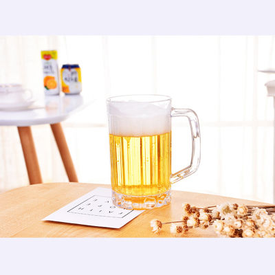 แก้วพลาสติกเบียร์ใสถ้วยมีหูจับแข็งแรง1ชิ้นสำหรับงานปาร์ตี้500มล.