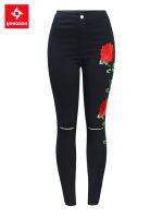 [COD] 2102 Youaxon Embroidery Ripped Knees Jeans New Women`s Waist Stretchy Denim Pants Woman