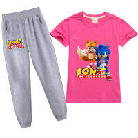 Sonic The Hedgehog ชายหญิงเสื้อยืดกางเกงชุดการ์ตูนแขนสั้น Tees กางเกง2ชิ้นชุดฤดูร้อนผ้าฝ้ายสบายๆเสื้อผ้าเด็ก PT1627A